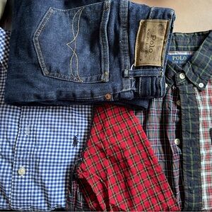 Ralph Lauren Blue Jeans and Plaid Shirt Set boys size 10 $50